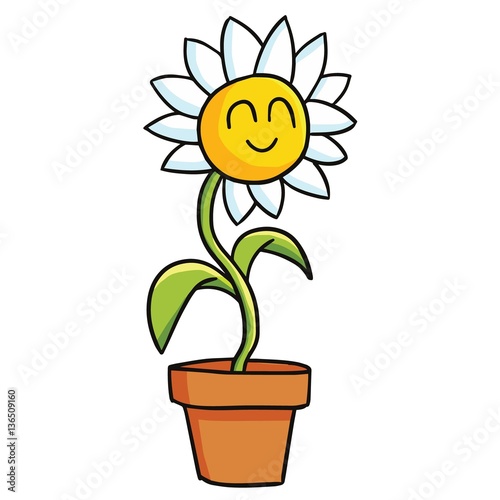 Fototapeta Naklejka Na Ścianę i Meble -  Funny and cute sunflower smiling in the pot - vector.