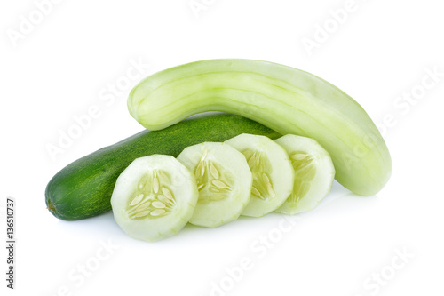 Fotografie peeled and unpeeled fresh cucumber on white background