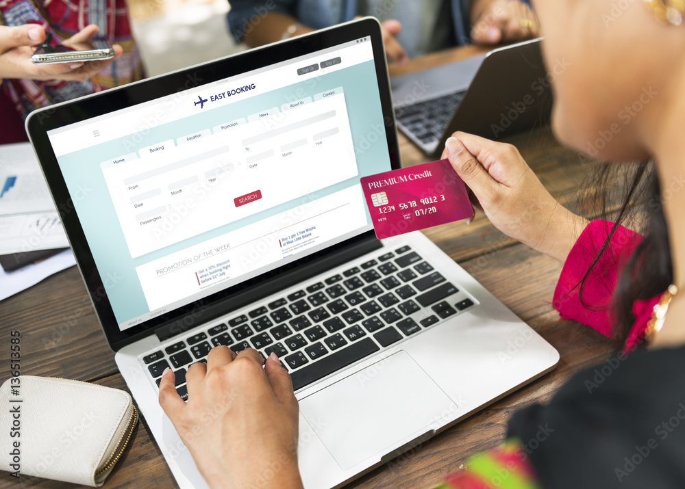 Flight Booking Ticket Online Credit Card Concept - obrazy, fototapety, plakaty 