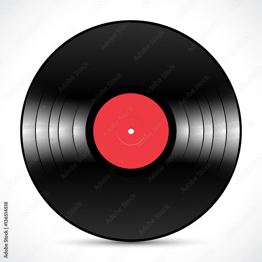 Vinyl disc LP standard 12 inch for 33 rpm with red and shiny Stock-vektor | Adobe Stock