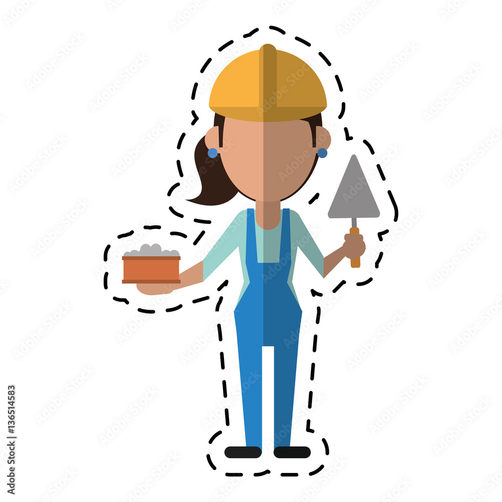cartoon woman construction with brick and spatula vector illustration eps 10 cartoon woman construction with brick and spatula vector illustration eps 10