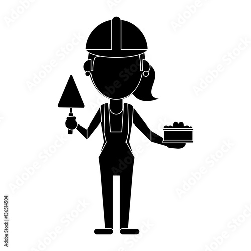 woman construction with brick and spatula pictogram vector illustration eps 10