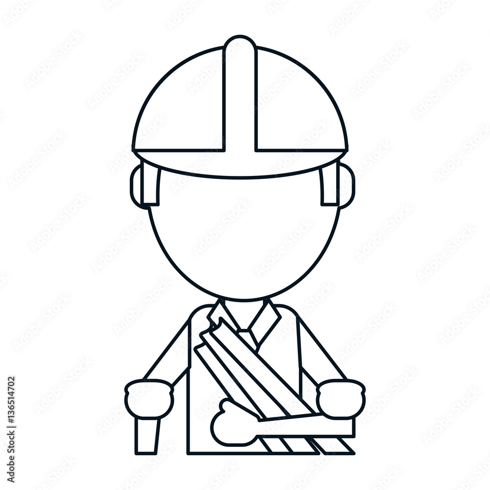 man building construction plans helmet thin linevector illustration eps 10
