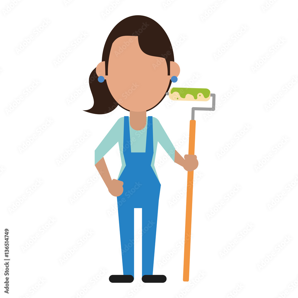 painter woman with overalls and roller vector illustration eps 10 painter woman with overalls and roller vector illustration eps 10