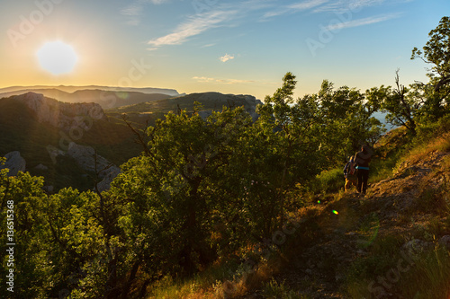 Sunrise over mountains of Southern Crimea. View from top of the mountain Ilyas Kaya.