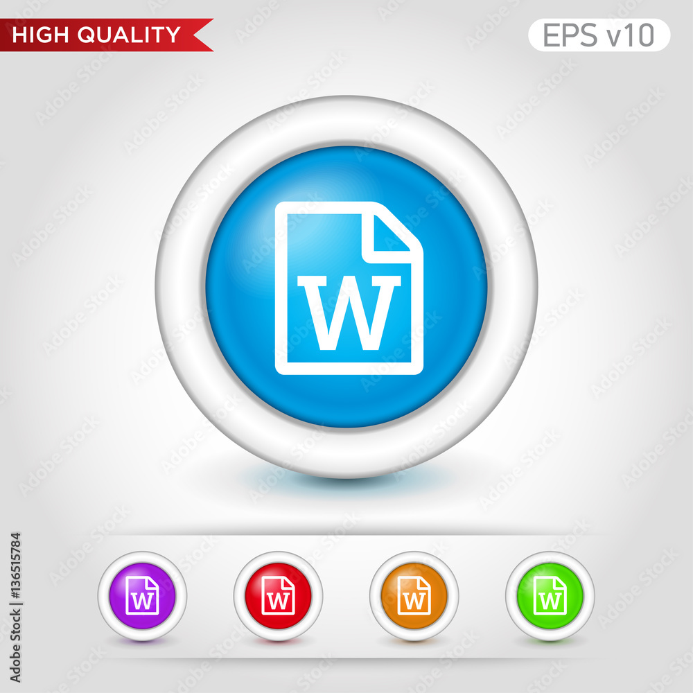Word file icon. Button with word file icon. Modern UI vector. Word file icon. Button with word file icon. Modern UI vector.