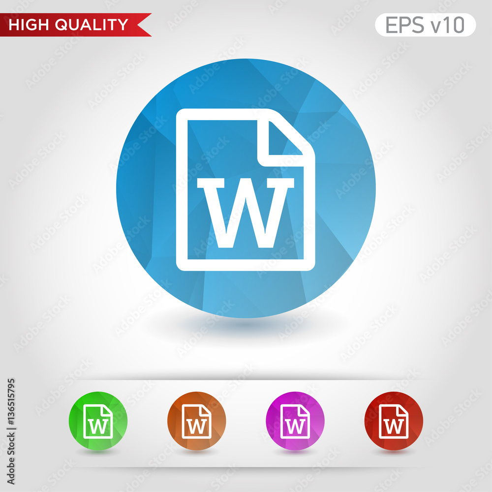 Word file icon. Button with word file icon. Modern UI vector. Word file icon. Button with word file icon. Modern UI vector.