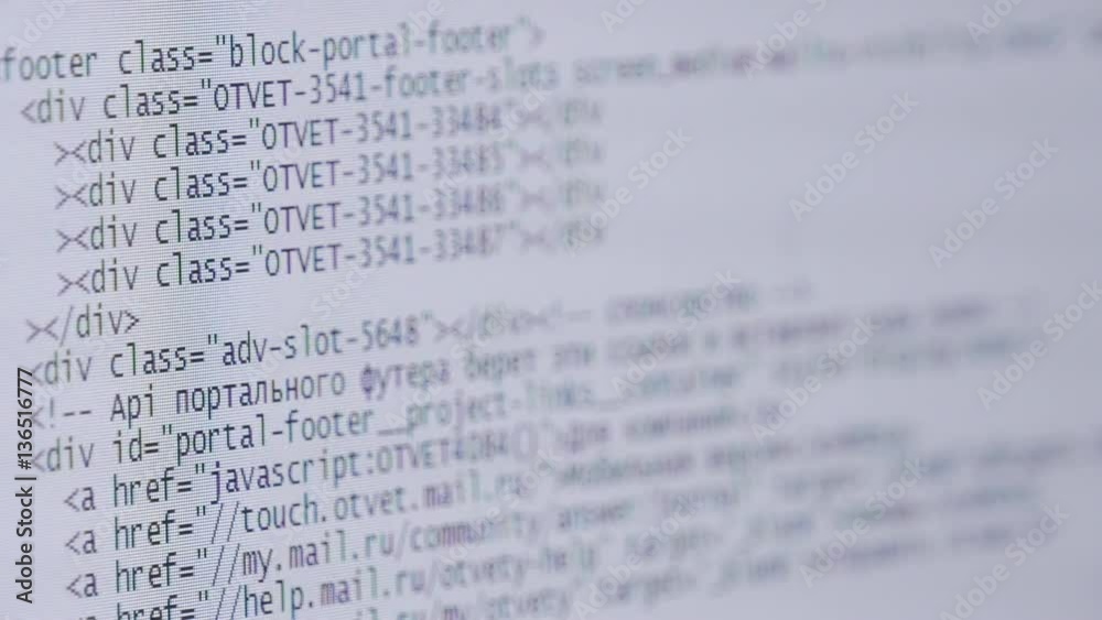 Scrolling down HTML code on computer screen Scrolling down HTML code on computer screen