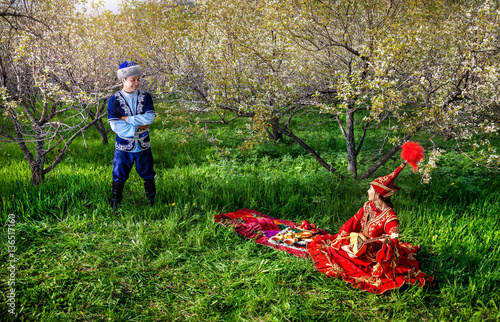 Kazakh couple in the garden photo