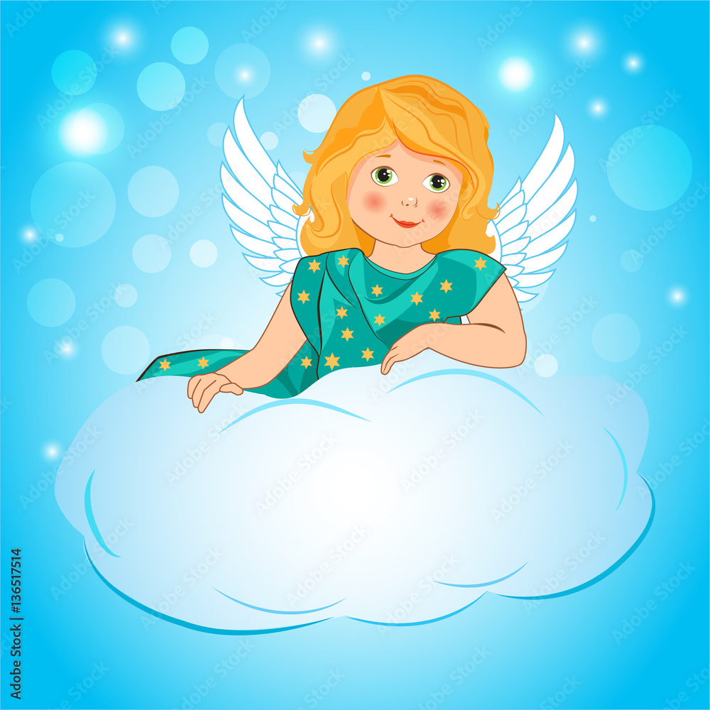 Illustration A Little Girl Angel Wings On A Cloud. Cute Fairy Cartoon Greeting Card. Girl Angel Costume. Immortal Love. My Sweet Angel. Girl With Wings. Stock Vector | Adobe Stock Illustration A Little Girl Angel Wings On A Cloud. Cute Fairy Cartoon Greeting Card. Girl Angel Costume. Immortal Love. My Sweet Angel. Girl With Wings. Stock Vector | Adobe Stock