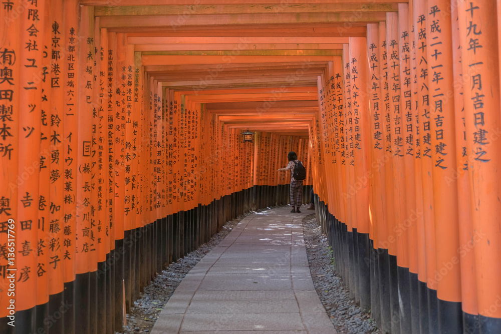Red torii gate at Fushimi Inari Shrine in Kyoto, Japan