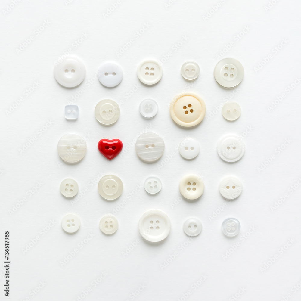 white buttons with red heart white buttons with red heart