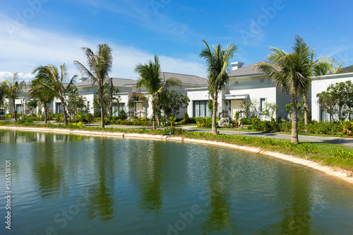Resort houses by lake