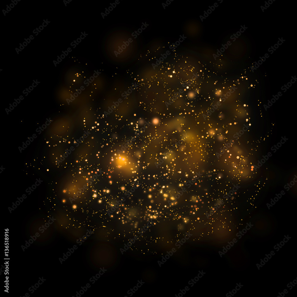 Naklejka premium Gold glittering star light and bokeh.Magic dust abstract 