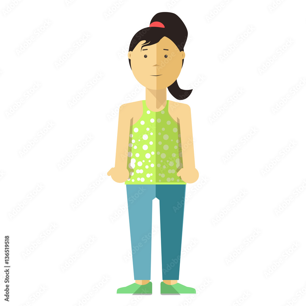 Portrait of Standing Young Female Person on White