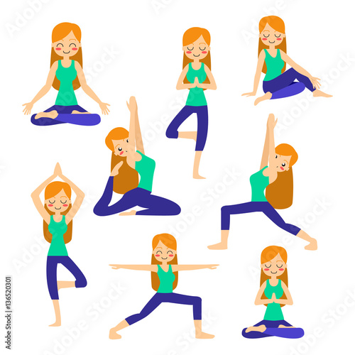 Vector illustration. Woman practicing yoga. In asana Vrikshasana.