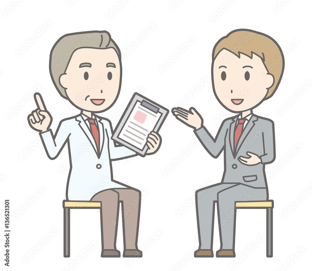 Illustration that a young businessman consults a doctor Illustration that a young businessman consults a doctor