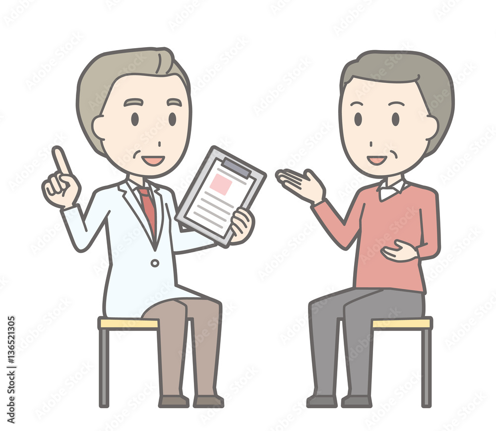 Illustration that a middle-aged man consults with a doctor