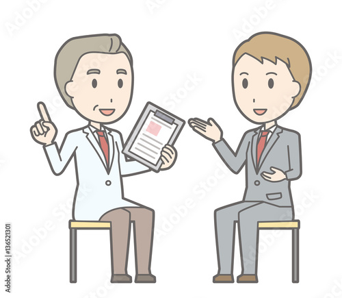 Illustration that a young businessman consults a doctor