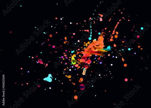 Black Light Colorful Scattered Paint Drops Background
