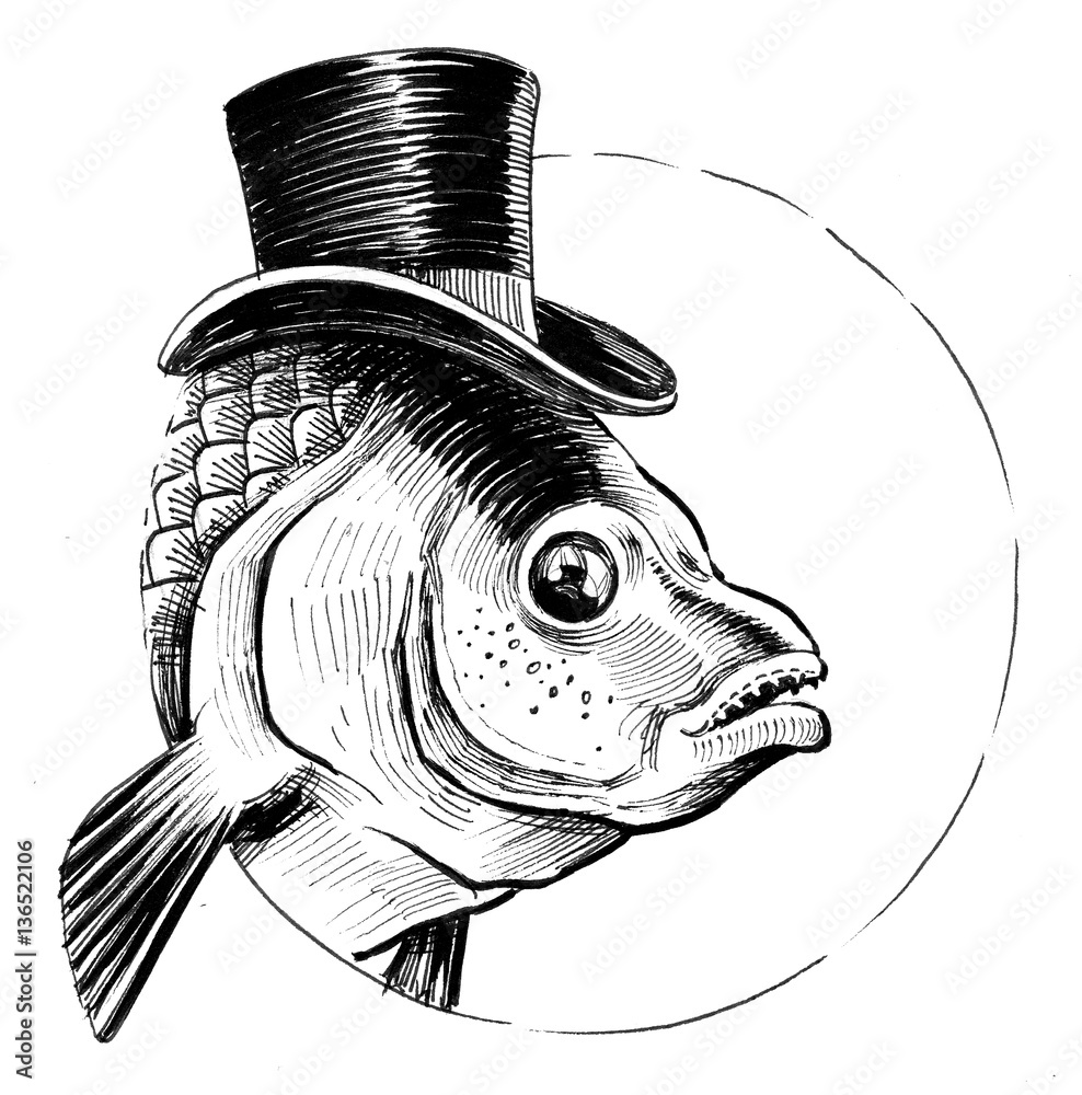 Fish in hat Stock Illustration