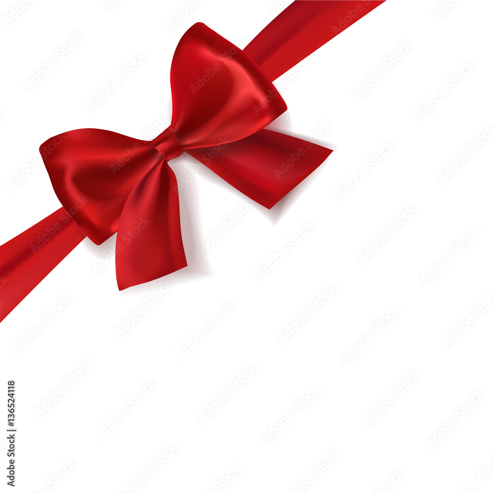 Realistic red satin vector gift ribbon with bow. Realistic red satin vector gift ribbon with bow.