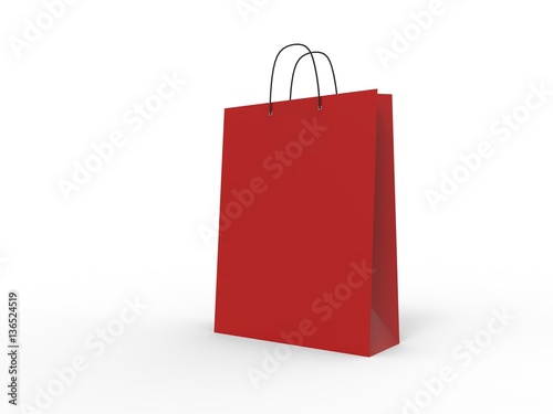 Classic red shopping bag, isolated. 3d illustration.