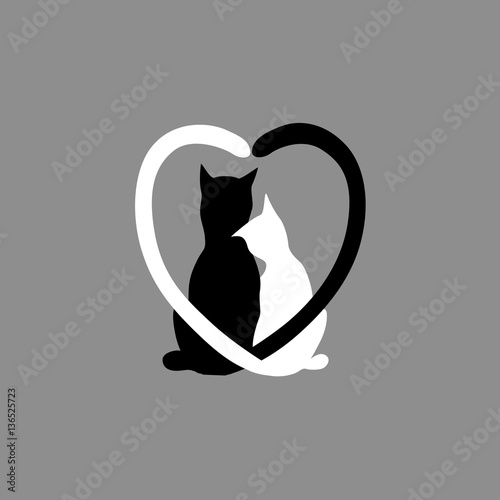 Silhouette of cat couple in love