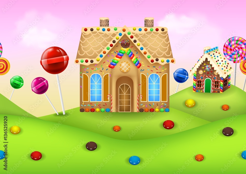 Sweet candyland with gingerbread house 