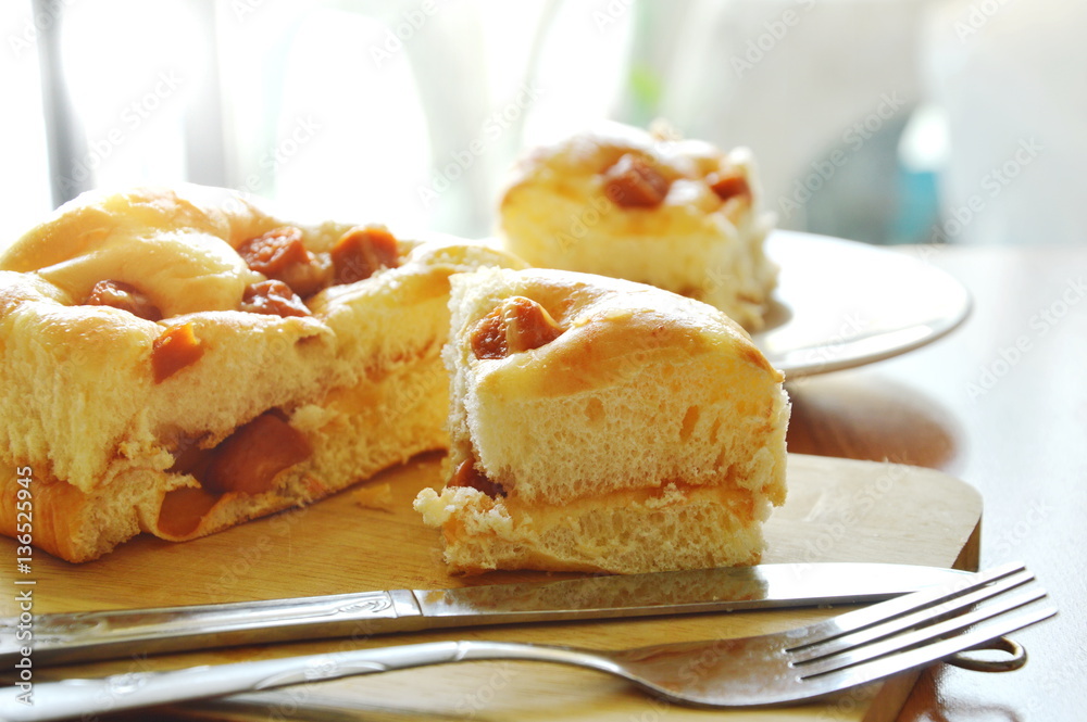 custom made wallpaper toronto digitalbread topping slice pork sausage cut for piece on wooden chop plate