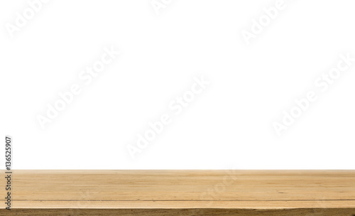 Empty of wood table top on white background can be used for display or montage your products