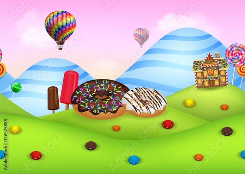 Fantasy candyland with dessrts and sweets