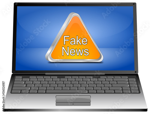 Laptop Computer with Fake News warning sign - 3D illustration