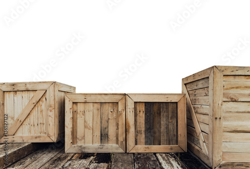 Old wooden box on white background