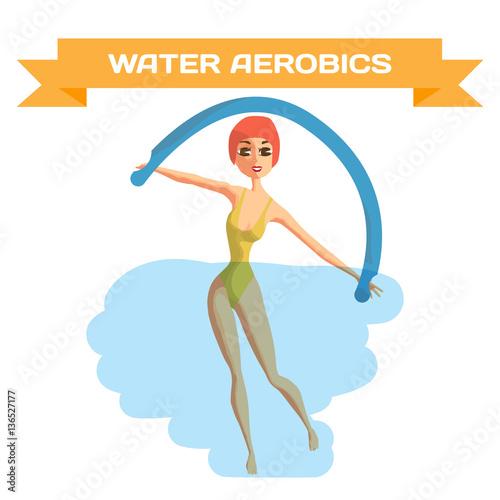 Beautiful girl doing Aqua aerobics. Woman is engaged in gymnasti