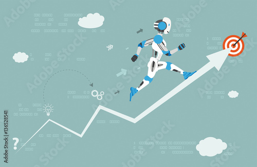 Cartoon Running Robot Data Arrow Target