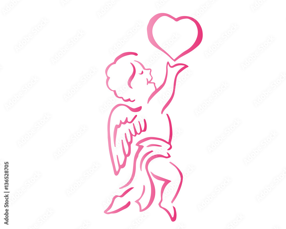 Romantic Pink Cupid Valentine Silhouette Symbol