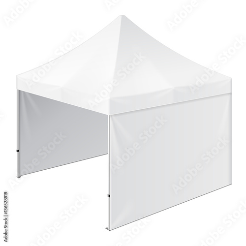 Promotional Outdoor Event Trade Show Pop-Up Tent Mobile Marquee. Mock Up, Template. Illustration Isolated On White Background. Ready For Your Design. Product Advertising. Vector EPS10