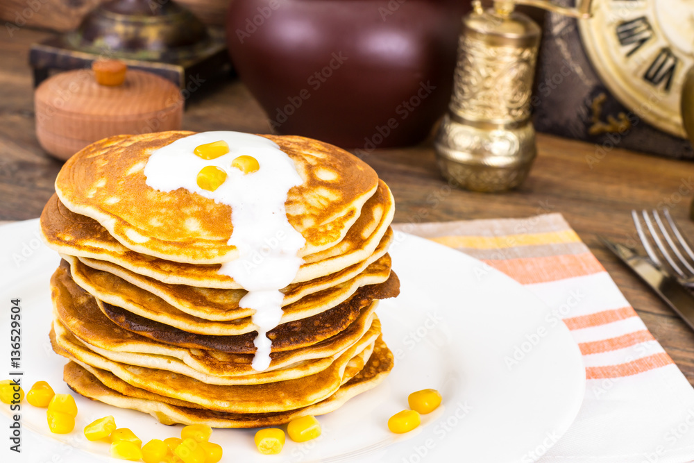 Tasty Pancakes Stack with Sweet Corn Tasty Pancakes Stack with Sweet Corn