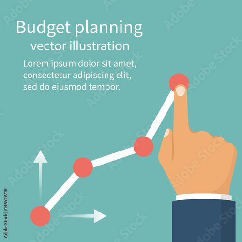Budget planning concept. Tablet with business chart. Financial diagram. Profit growth, investment. Vector illustration flat design. Isolated on background.