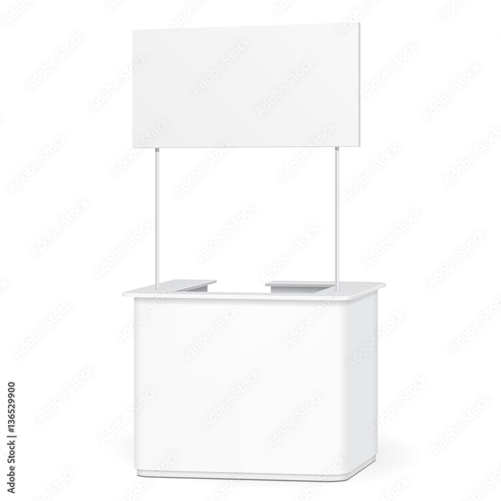 Sqaure POS POI Blank Empty Advertising Retail Stand Stall Bar Display With Roof, Canopy, Banner. On White Background Isolated. Mock Up Template. Product Advertising Vector Sqaure POS POI Blank Empty Advertising Retail Stand Stall Bar Display With Roof, Canopy, Banner. On White Background Isolated. Mock Up Template. Product Advertising Vector
