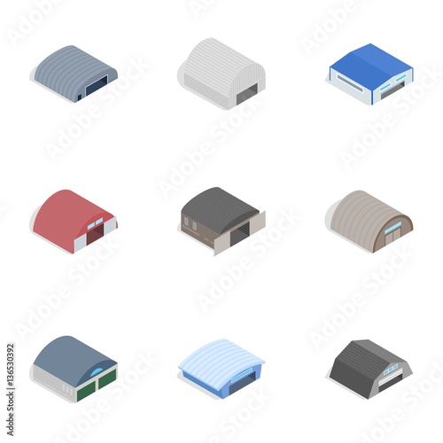 Barn icons, isometric 3d style