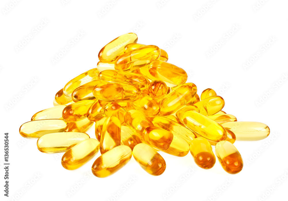 Fototapeta premium Omega 3 capsules from Fish Oil on white background