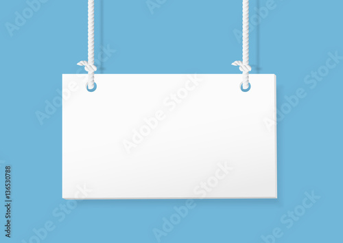 Blank hanging sign on blue background. vector