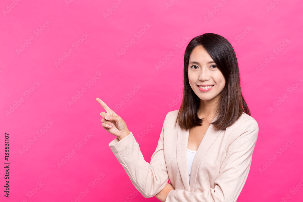Business woman showing finger point up Business woman showing finger point up