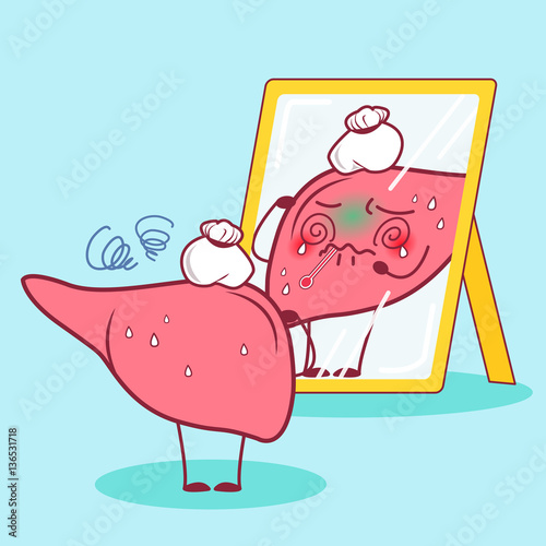 cartoon sick liver look mirror