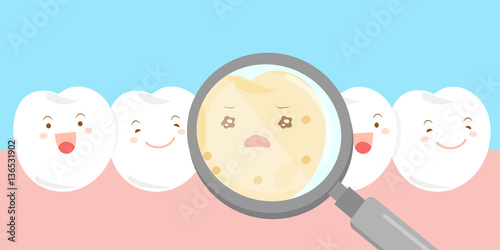 cartoon tooth and magnifying