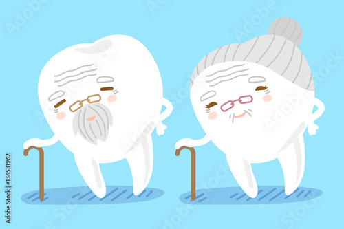 cartoon old tooth use crutch