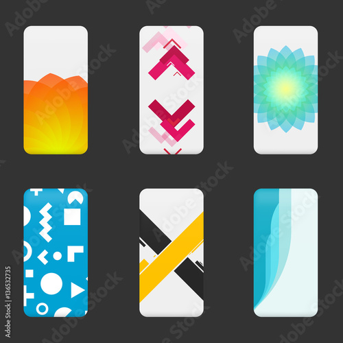 Set mockup covers for mobile phone. Template case or sticker for technology device, branding, advertising, business and corporate identity. Vector illustration.