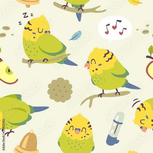 vector cartoon budgie parrot set